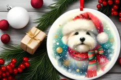 Colorful Dog Christmas Round Ornament Sublimation PNG Product Image 2
