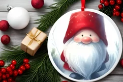 Christmas Gnome Round Ornament Sublimation PNG Product Image 2