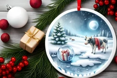 Winter Cowboy Round Ornament Sublimation PNG Product Image 1