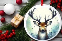 Colorful Reindeer Christmas Round Ornament Sublimation PNG Product Image 2