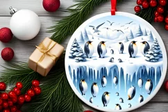 Penguins Winter Scene Round Ornament Sublimation PNG Product Image 2