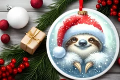 Sloth Winter Scene Round Ornament Sublimation PNG Product Image 2