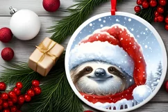 Sloth Winter Scene Round Ornament Sublimation PNG Product Image 2