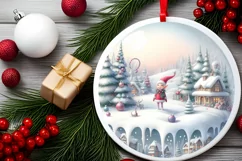 Round Melting Winter Scene with Elf Ornament PNG Product Image 2