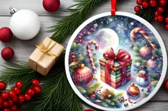 Christmas Gift Round Ornament Sublimation PNG Product Image 1