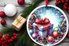 Christmas Gift Round Ornament Sublimation PNG Product Image 1