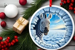Zebra in Icy Wall Round Ornament Sublimation PNG Product Image 2