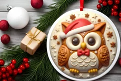 Round 3D Martzipan Christmas Owl Sublimation PNG Product Image 2