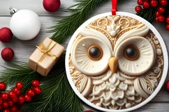 Round 3D Martzipan Christmas Owl Sublimation PNG Product Image 2