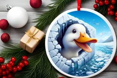 Duck in Icy Wall Round Ornament Sublimation PNG Product Image 2