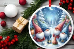 Winter Gnomes Round Ornament Sublimation PNG Product Image 1