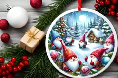 Winter Gnomes Round Ornament Sublimation PNG Product Image 1