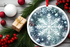 Snowflake Christmas Round Ornament Sublimation PNG Product Image 2