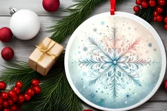 Snowflake Christmas Round Ornament Sublimation PNG Product Image 1