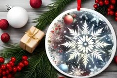 Snow Flake Round Ornament Sublimation PNG Product Image 2