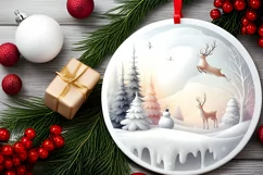 Round Melting Winter Scene with Reindeer Ornament PNG Product Image 2