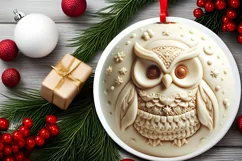 Round 3D Martzipan Christmas Owl Sublimation PNG Product Image 2