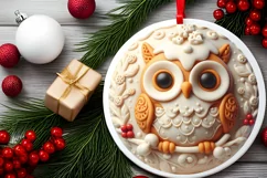 Round 3D Martzipan Christmas Owl Sublimation PNG Product Image 2