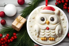 Round 3D Martzipan Christmas Owl Sublimation PNG Product Image 2