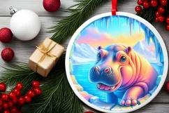 Hippo Smiling Round Ornament Sublimation PNG Product Image 2
