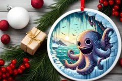 Octopus Smiling Round Ornament Sublimation PNG Product Image 2