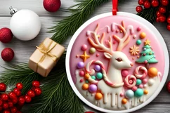 Pastel 3D Christmas Deer Round Sticker Ornament PNG Product Image 2