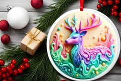 Pastel 3D Christmas Deer Round Sticker Ornament PNG Product Image 2