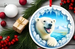 Polar Bear Smiling Round Ornament Sublimation PNG Product Image 2