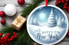 Happy New Year Round Christmas Ornament Sublimation PNG Product Image 2