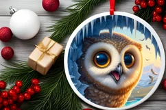 Owl Smiling Round Ornament Sublimation PNG Product Image 1