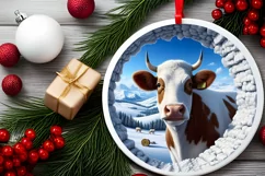 Cow Smiling Round Ornament Sublimation PNG Product Image 1