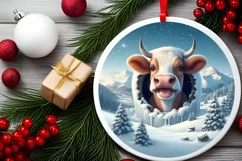 Cow Smiling Round Ornament Sublimation PNG Product Image 2