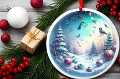 Round Christmas Ornament with Birds PNG Product Image 2