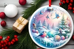 Round Christmas Ornament with Birds PNG Product Image 2