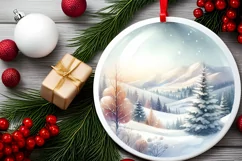 Round Christmas Ornament with Spain Winter Scene PNG Product Image 2