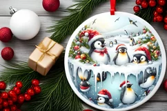 Penguins Winter Round Ornament Sublimation PNG Product Image 2