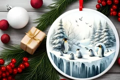 Penguins Winter Round Ornament Sublimation PNG Product Image 2