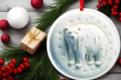Round 3D Polar Bear Round Sticker Ornament PNG Product Image 2