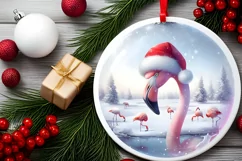 Melting Winter Scene Flamingo Round Ornament Sublimation PNG Product Image 2