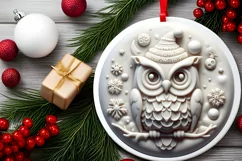Owl Round Ornament Sublimation PNG Product Image 1