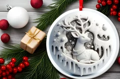 Round 3D Deer Round Sticker Ornament PNG Product Image 2