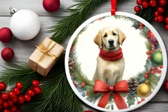 Christmas Dog Round Ornament Sublimation PNG Product Image 2