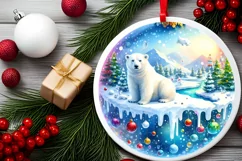 Round Christmas Ornament with Polar Bear PNG Product Image 2