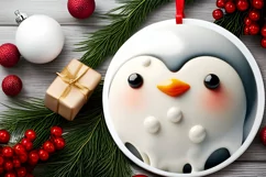 Penguin Round Ornament Sublimation PNG Product Image 2