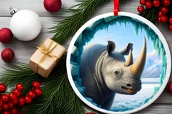 Rhino Smiling Round Ornament Sublimation PNG Product Image 1