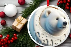 Round 3D Polar Bear Round Sticker Ornament PNG Product Image 2