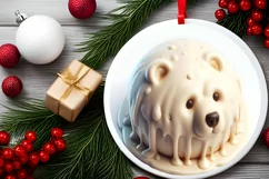 Round 3D Polar Bear Round Sticker Ornament PNG Product Image 2