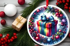 Colorful Watercolor Christmas Gift Round Sticker Product Image 2