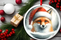 Winter Fox Round Ornament Sublimation PNG Product Image 2