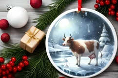 Round Christmas Ornament with Cow PNG Product Image 2